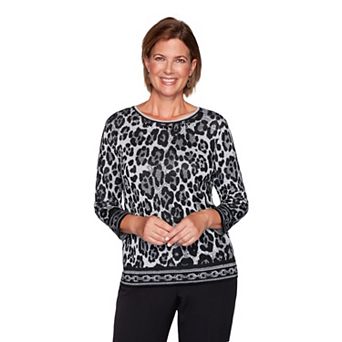 Women's Alfred Dunner Animal Print Jacquard Crewneck Sweater