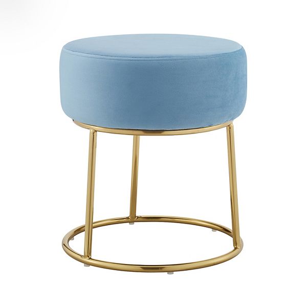 Bandi Velvet & Rose Gold Glam Accent Vanity Stool: Padded, Metal Base - Linon