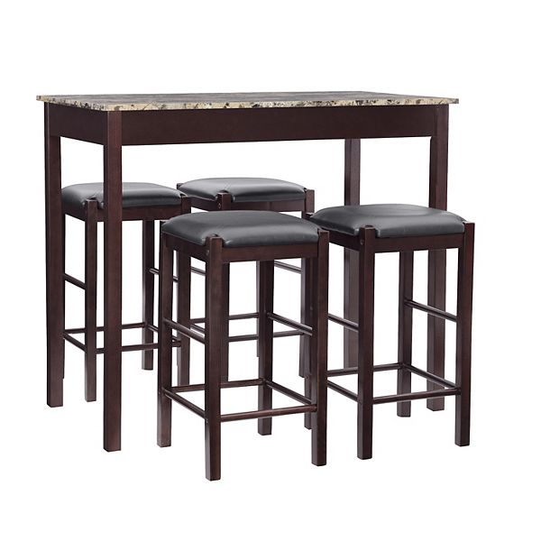 5pc Lancer Faux Leather Backless Stools Tavern Dining Set Espresso - Linon: Rubberwood Frame, Upholstered Counter Height