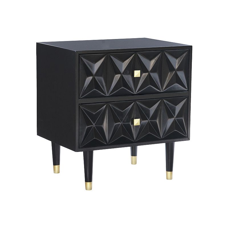 Linon Geometric Texture Nightstand End Table, Black