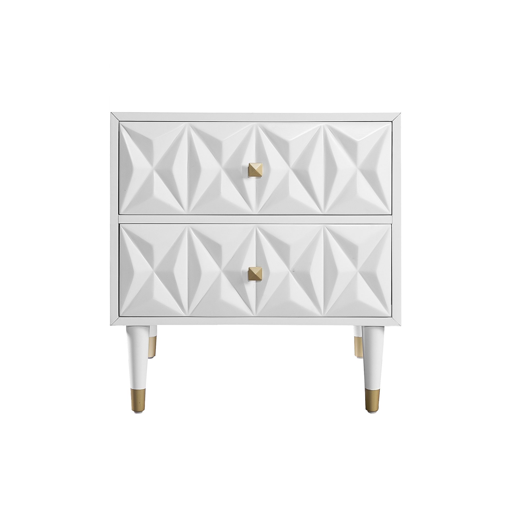 Linon Geometric Texture Nightstand End Table, White
