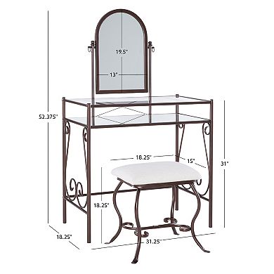 Linon Clarisse Vanity Table & Stool 2-piece Set