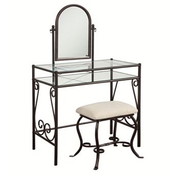 Linon Clarisse Vanity Table & Stool 2 pc Set