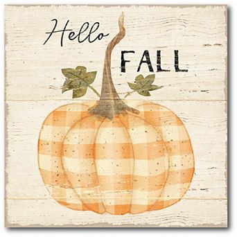 Courtside Market Hello Fall Plaid Pumpkin Canvas Wall Art