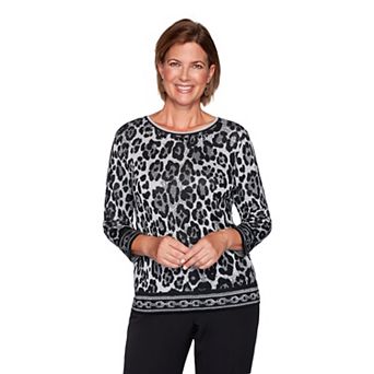 Plus Size Alfred Dunner Animal Print Jacquard Crewneck Sweater