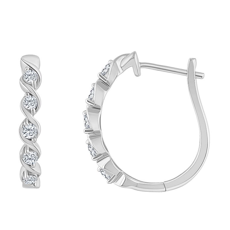 14k Gold 1/3 Carat T.W. Diamond Hoop Earrings, Womens, White