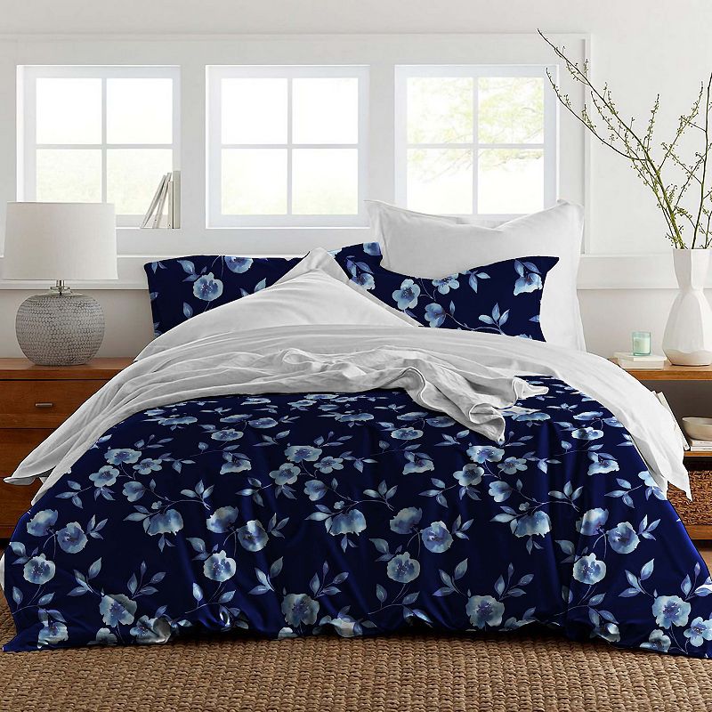 Pointehaven Cotton Fashion Sateen Water Petals Duvet Cover Set, Blue