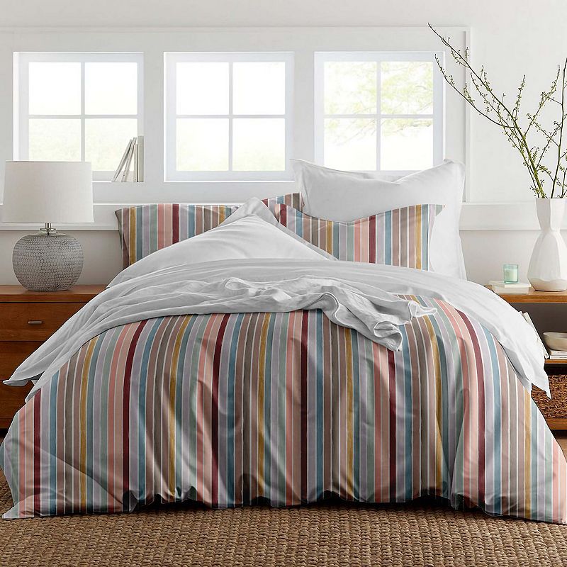 Pointehaven Cotton Fashion Sateen Soft Stripes Duvet Cover Set, Multicolor,