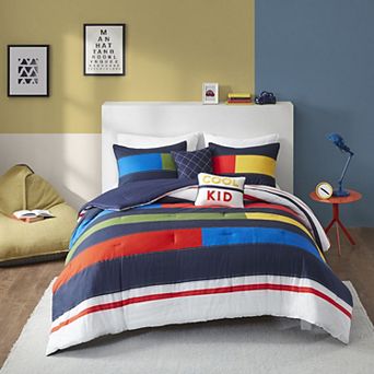 Intelligent Design Emmett Stripe Printed Comforter Set with Throw Pillows