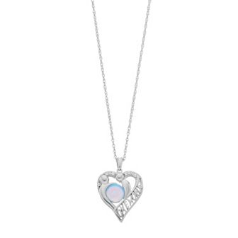 LeRose by Lexi and Rose Sterling Silver Lab-Created Blue Opal & Lab-Created White Sapphire Heart Pendant Necklace