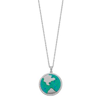 LeRose by Lexi and Rose Sterling Silver Lab-Created Blue Opal & Lab-Created White Sapphire Pendant Necklace