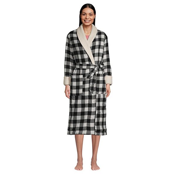 Women's Flannel Sherpa Fleece Lined Long Robe