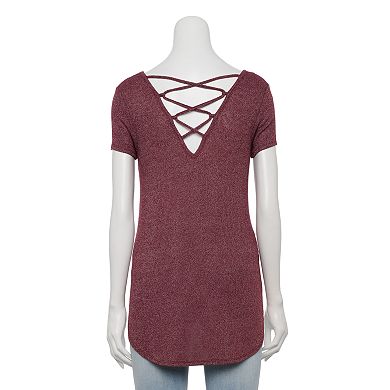 Juniors' Pink Republic Lace-Up Back Tee