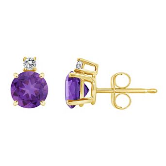 Celebration Gems 14K White Gold Amethyst & Diamond Accent Stud Earrings