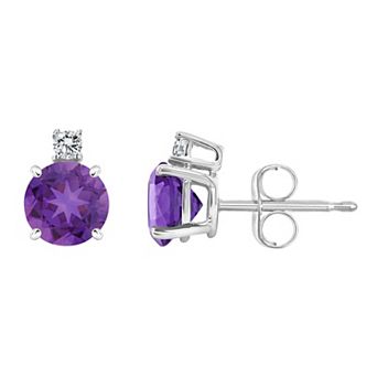 Celebration Gems 14K White Gold Amethyst & Diamond Accent Stud Earrings