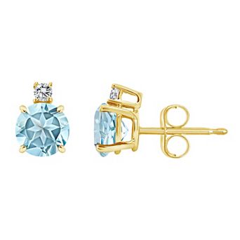 Celebration Gems 14k Gold Aquamarine & Diamond Accent Stud Earrings