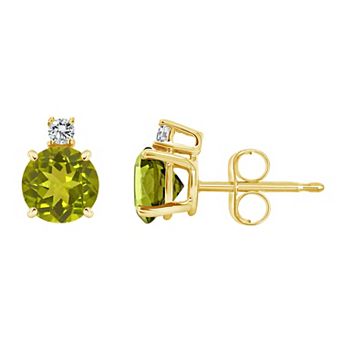 Celebration Gems 14k Gold Peridot & Diamond Accent Stud Earrings