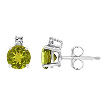 Celebration Gems 14k Gold Peridot & Diamond Accent Stud Earrings