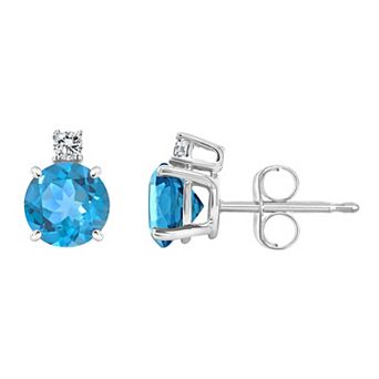 Celebration Gems 14k Gold Blue Topaz & Diamond Accent Stud Earrings