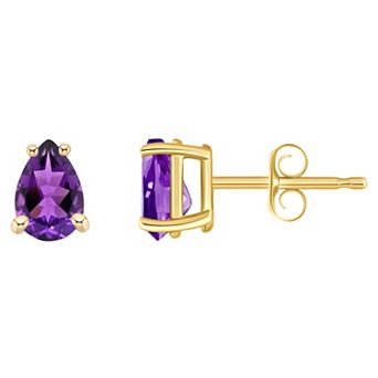 Celebration Gems 14k Gold Pear Shaped Amethyst Stud Earrings