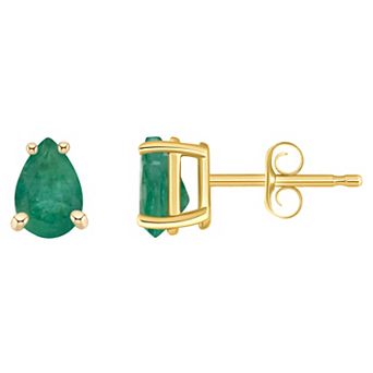 Celebration Gems 14k Gold Pear Shaped Emerald Stud Earrings