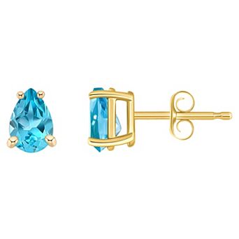 Celebration Gems 14k Gold Pear Shaped Swiss Blue Topaz Stud Earrings