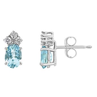 Celebration Gems 14k Gold Oval Aquamarine & 1/8 Carat T.W. Diamond Stud Earrings