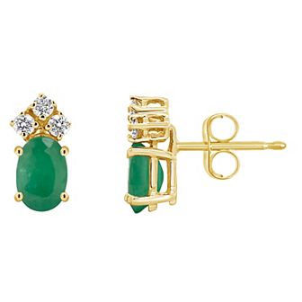 Celebration Gems 14k Gold Oval Emerald & 1/8 Carat T.W. Diamond Stud Earrings