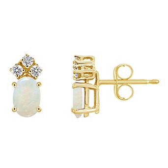 Celebration Gems 14k Gold Oval White Opal & 1/8 Carat T.W. Diamond Stud Earrings