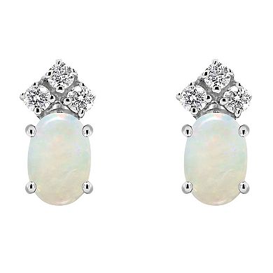 Celebration Gems 14k Gold Oval White Opal & 1/8 Carat T.W. Diamond Stud Earrings