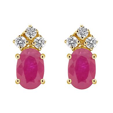 Celebration Gems 14k Gold Oval Ruby & 1/8 Carat T.W. Diamond Stud Earrings