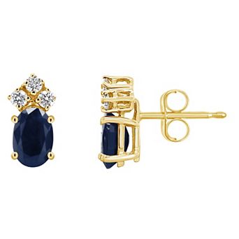 Celebration Gems 14k Gold Oval Sapphire & 1/8 Carat T.W. Diamond Stud Earrings