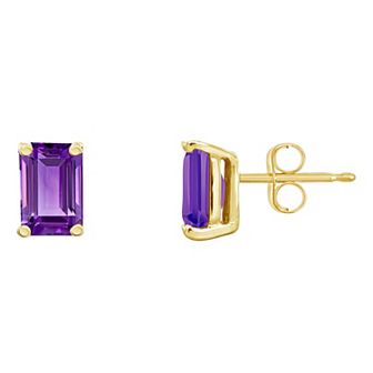 Celebration Gems 14k Gold Emerald Cut Amethyst Stud Earrings