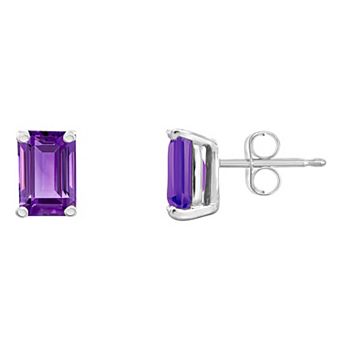 Celebration Gems 14k Gold Emerald Cut Amethyst Stud Earrings