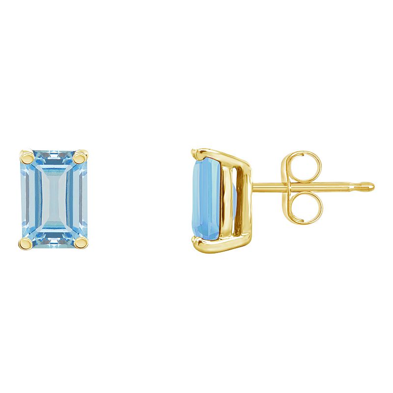 Celebration Gems 14k Gold Emerald Cut Aquamarine Stud Earrings, Womens, Bl