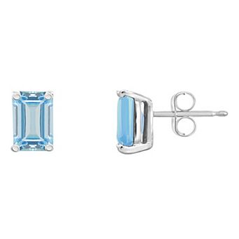 Celebration Gems 14k Gold Emerald Cut Aquamarine Stud Earrings