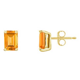 Celebration Gems 14k Gold Emerald Cut Citrine Stud Earrings