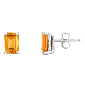 Celebration Gems 14k Gold Emerald Cut Citrine Stud Earrings