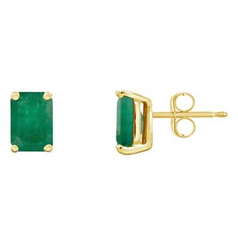 Celebration Gems 14k Gold Emerald Cut Emerald Stud Earrings