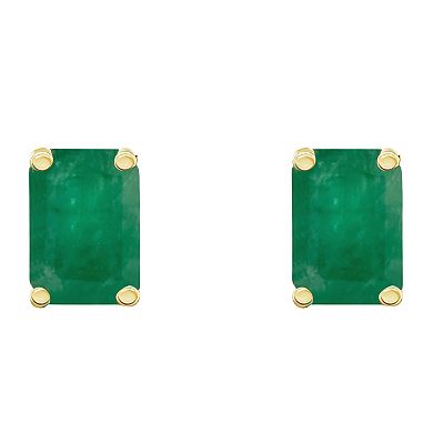 Celebration Gems 14k Gold Emerald Cut Emerald Stud Earrings