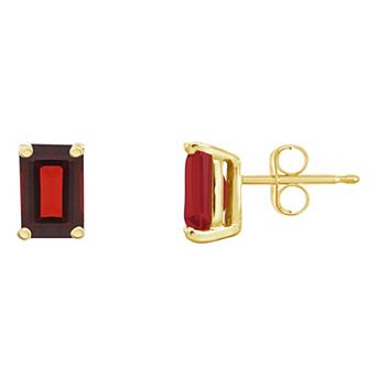 Celebration Gems 14k Gold Emerald Cut Garnet Stud Earrings