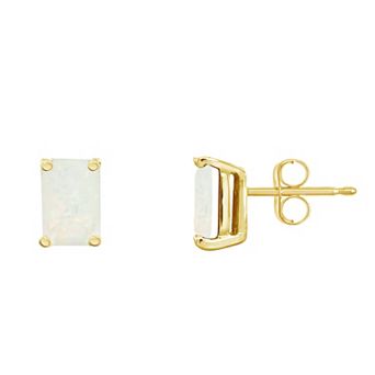 Celebration Gems 14k Gold Emerald Cut Opal Stud Earrings