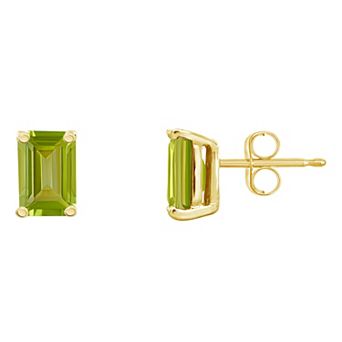 Celebration Gems 14k Gold Emerald Cut Peridot Stud Earrings