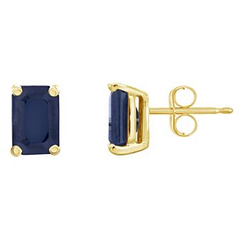 Celebration Gems 14k Gold Emerald Cut Sapphire Stud Earrings