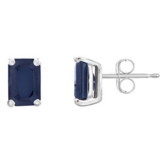 Celebration Gems 14k Gold Emerald Cut Sapphire Stud Earrings