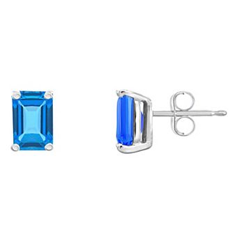 Celebration Gems 14k Gold Emerald Cut Swiss Blue Topaz Stud Earrings