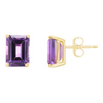 Celebration Gems 14k Gold Emerald Cut Amethyst Stud Earrings