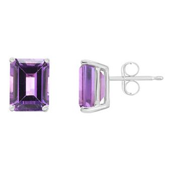 Celebration Gems 14k Gold Emerald Cut Amethyst Stud Earrings