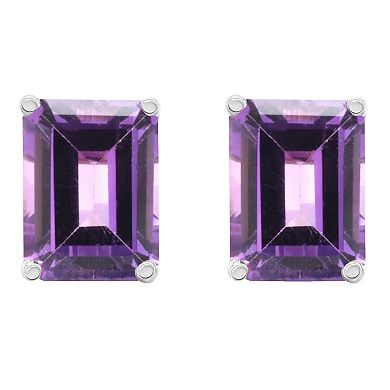 Celebration Gems 14k Gold Emerald Cut Amethyst Stud Earrings