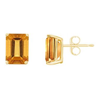 Celebration Gems 14k Gold Emerald Cut Citrine Stud Earrings